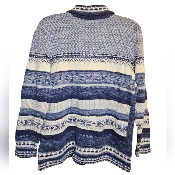 Snowflake Embellished Sequins Sweater Zip Cardigan Blue White Fairisle Winter - Picture 11 of 13